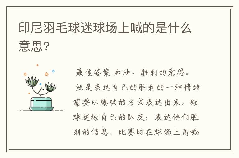 印尼羽毛球迷球场上喊的是什么意思?