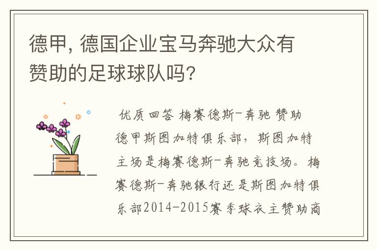 德甲, 德国企业宝马奔驰大众有赞助的足球球队吗?