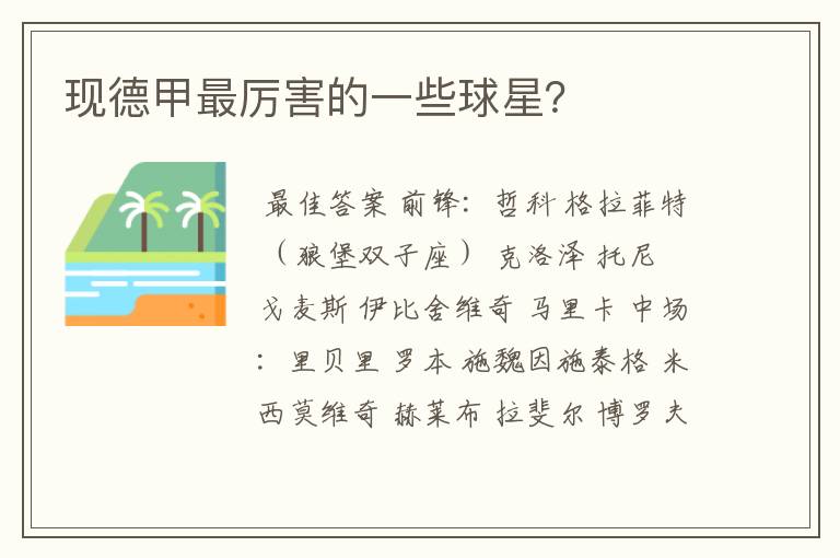 现德甲最厉害的一些球星？