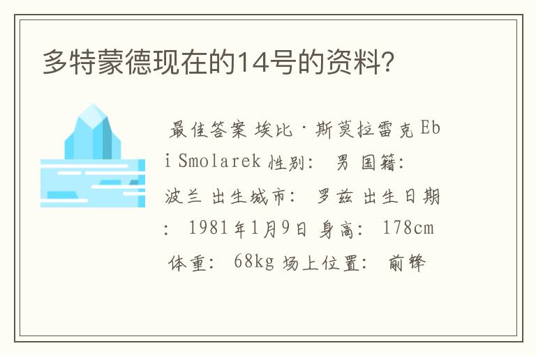 多特蒙德现在的14号的资料？