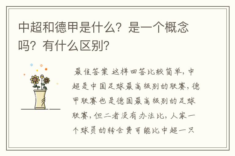 中超和德甲是什么？是一个概念吗？有什么区别？