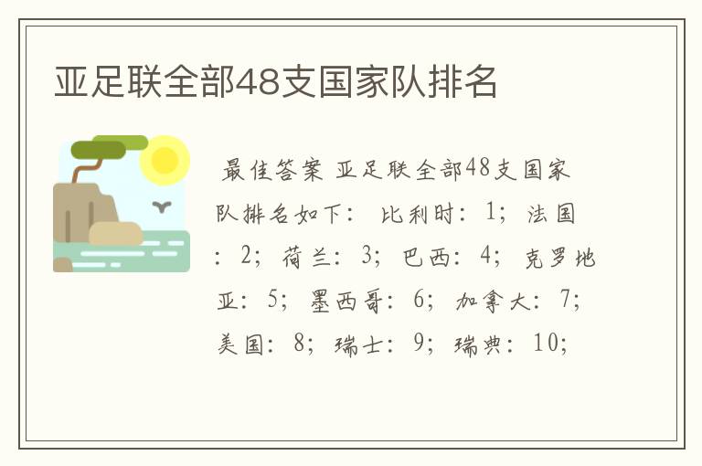 亚足联全部48支国家队排名