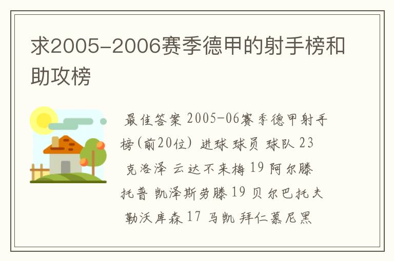 求2005-2006赛季德甲的射手榜和助攻榜