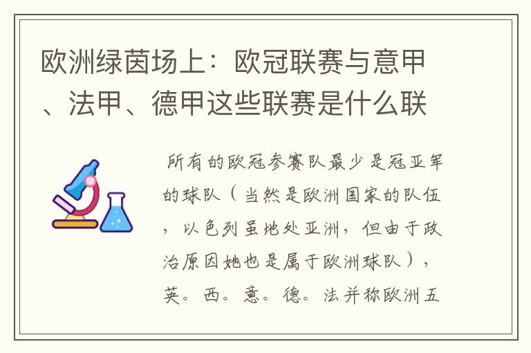 欧洲绿茵场上：欧冠联赛与意甲、法甲、德甲这些联赛是什么联系呢？