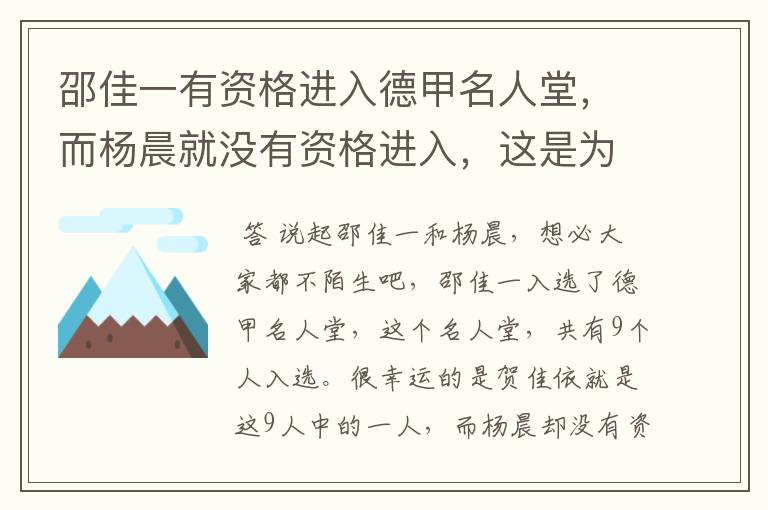 邵佳一有资格进入德甲名人堂，而杨晨就没有资格进入，这是为何？