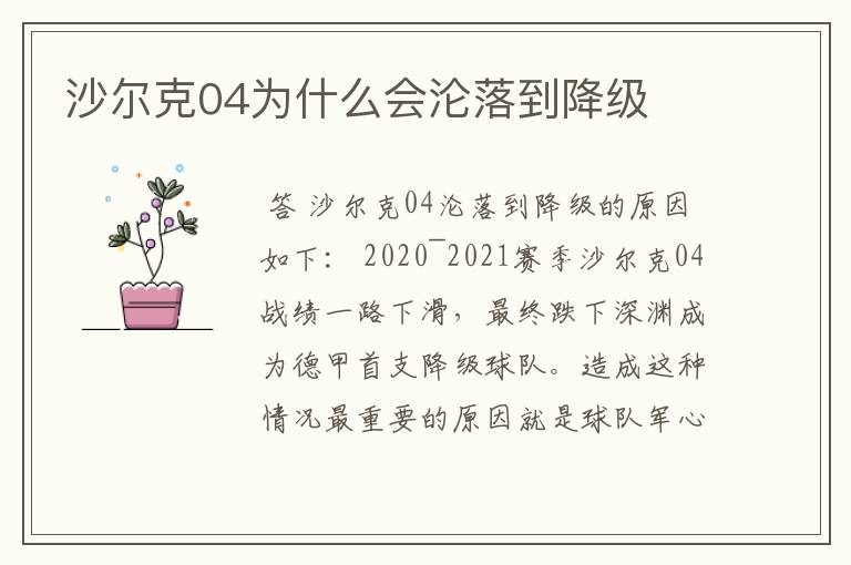 沙尔克04为什么会沦落到降级