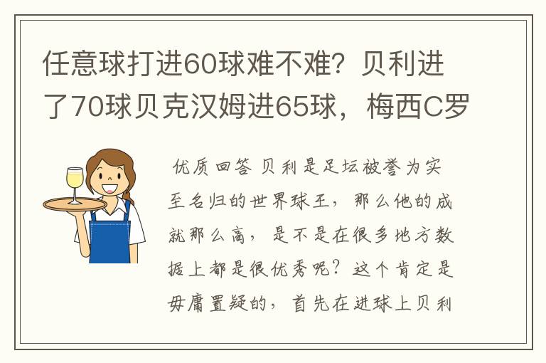 任意球打进60球难不难？贝利进了70球贝克汉姆进65球，梅西C罗呢