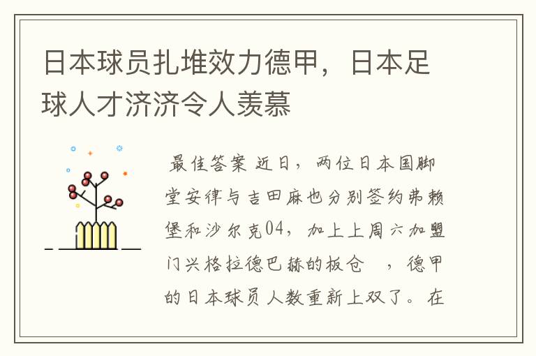 日本球员扎堆效力德甲，日本足球人才济济令人羡慕