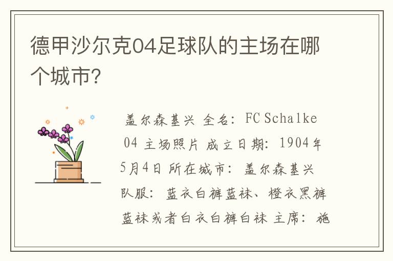 德甲沙尔克04足球队的主场在哪个城市？