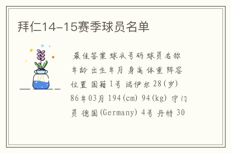 拜仁14-15赛季球员名单