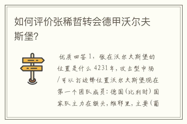 如何评价张稀哲转会德甲沃尔夫斯堡？