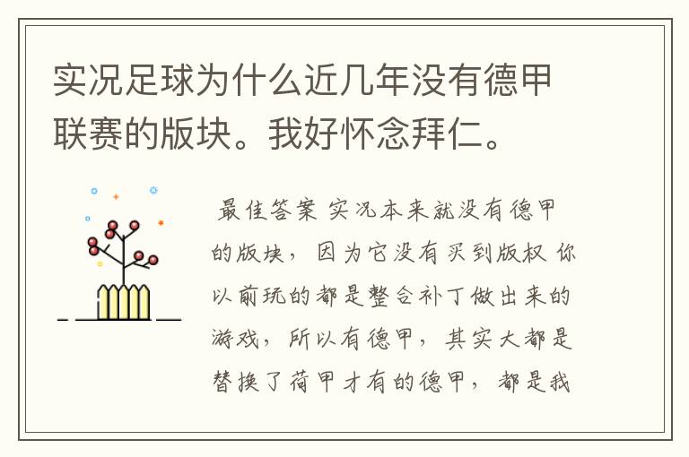 实况足球为什么近几年没有德甲联赛的版块。我好怀念拜仁。