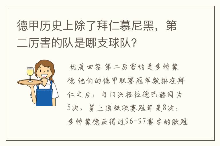 德甲历史上除了拜仁慕尼黑，第二厉害的队是哪支球队？