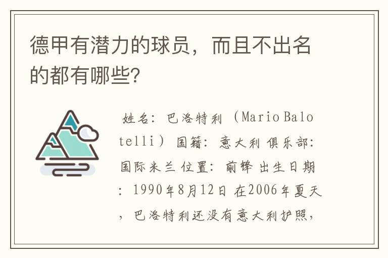 德甲有潜力的球员，而且不出名的都有哪些？