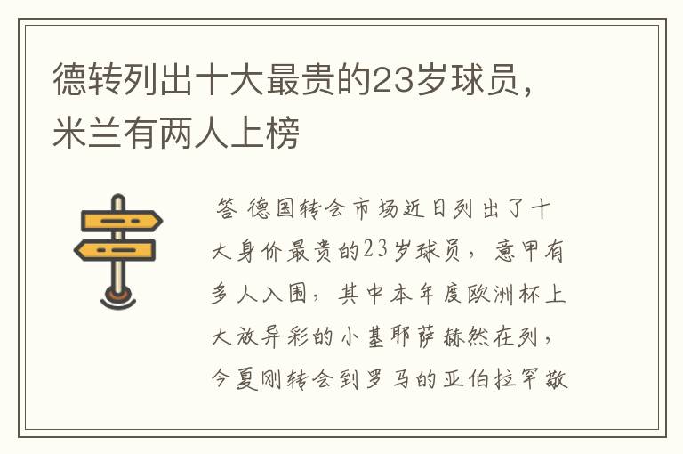 德转列出十大最贵的23岁球员，米兰有两人上榜