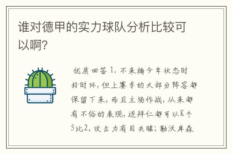 谁对德甲的实力球队分析比较可以啊？