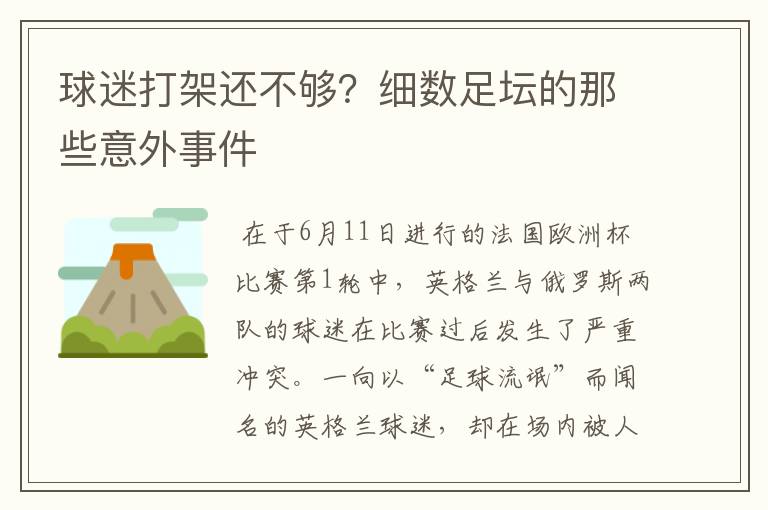 球迷打架还不够？细数足坛的那些意外事件