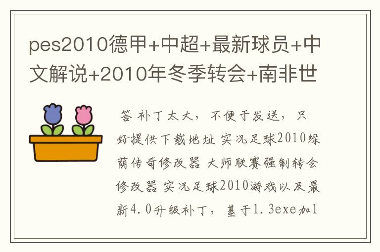 pes2010德甲+中超+最新球员+中文解说+2010年冬季转会+南非世界杯32强阵容+最新球衣球鞋 280247147@qq.com