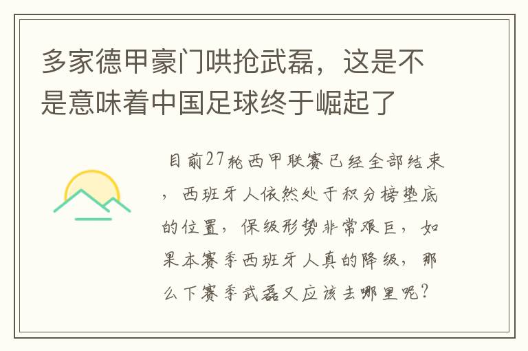 多家德甲豪门哄抢武磊，这是不是意味着中国足球终于崛起了