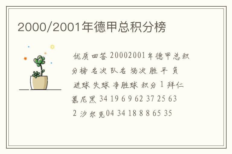 2000/2001年德甲总积分榜