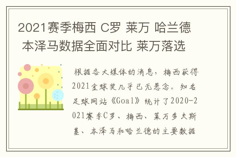 2021赛季梅西 C罗 莱万 哈兰德 本泽马数据全面对比 莱万落选冤？