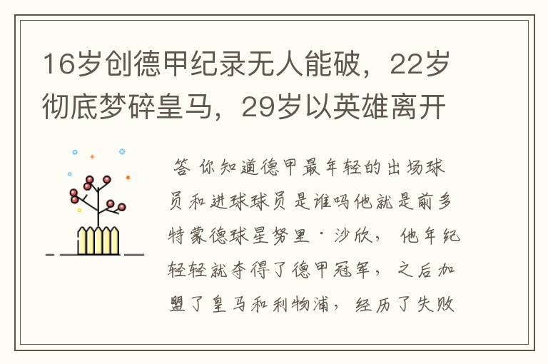 16岁创德甲纪录无人能破，22岁彻底梦碎皇马，29岁以英雄离开多特