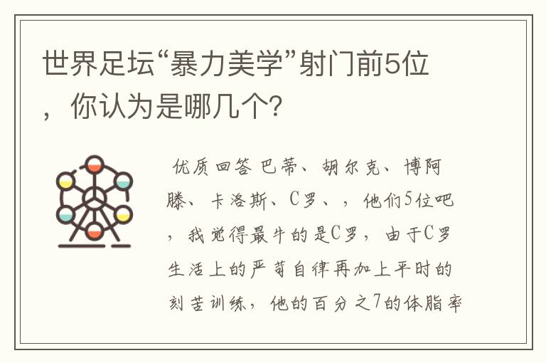 世界足坛“暴力美学”射门前5位，你认为是哪几个？