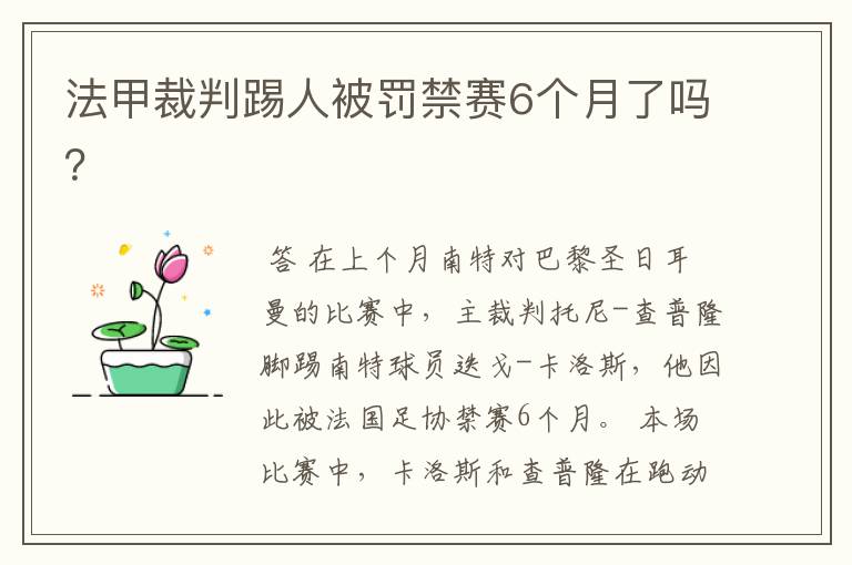 法甲裁判踢人被罚禁赛6个月了吗？