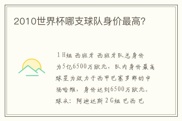 2010世界杯哪支球队身价最高？