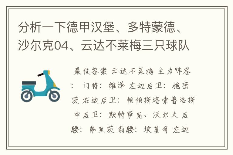 分析一下德甲汉堡、多特蒙德、沙尔克04、云达不莱梅三只球队的人员打法和阵型