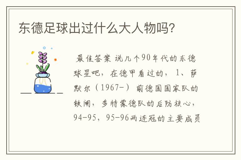 东德足球出过什么大人物吗？