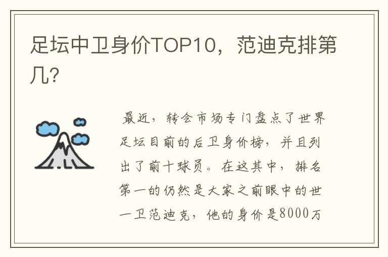 足坛中卫身价TOP10，范迪克排第几？