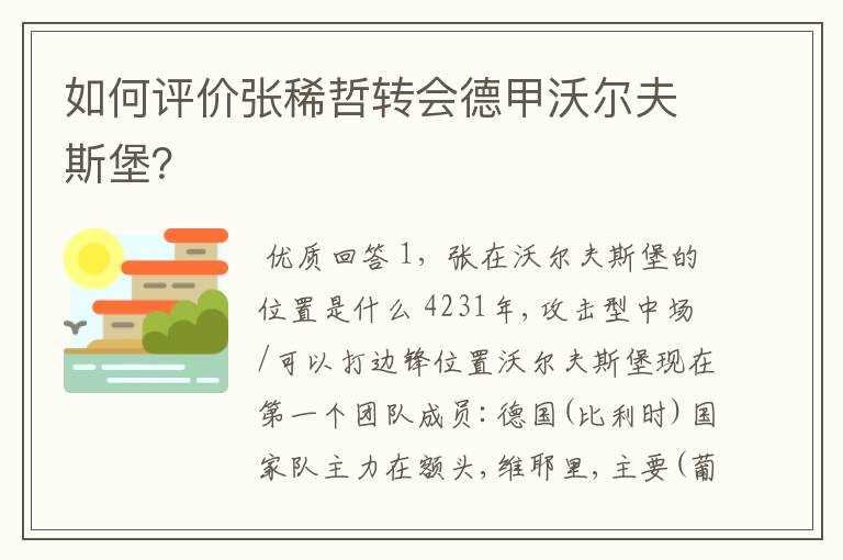 如何评价张稀哲转会德甲沃尔夫斯堡？