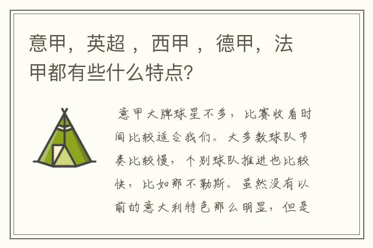 意甲，英超 ，西甲 ，德甲，法甲都有些什么特点？