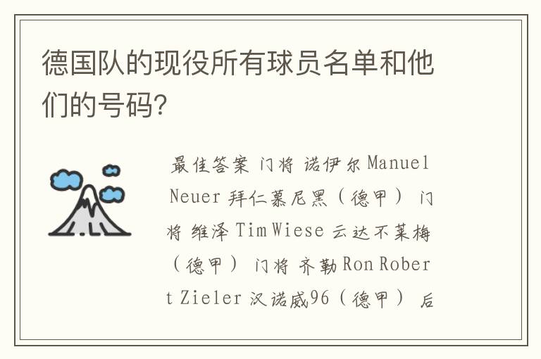 德国队的现役所有球员名单和他们的号码？