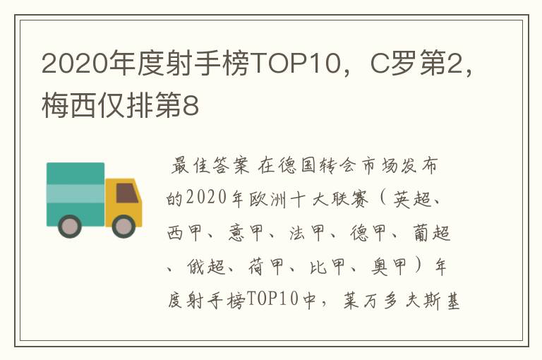 2020年度射手榜TOP10，C罗第2，梅西仅排第8