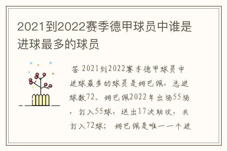 2021到2022赛季德甲球员中谁是进球最多的球员