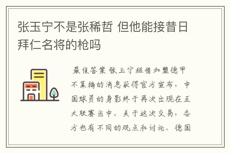 张玉宁不是张稀哲 但他能接昔日拜仁名将的枪吗