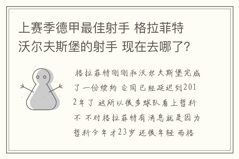 上赛季德甲最佳射手 格拉菲特 沃尔夫斯堡的射手 现在去哪了？