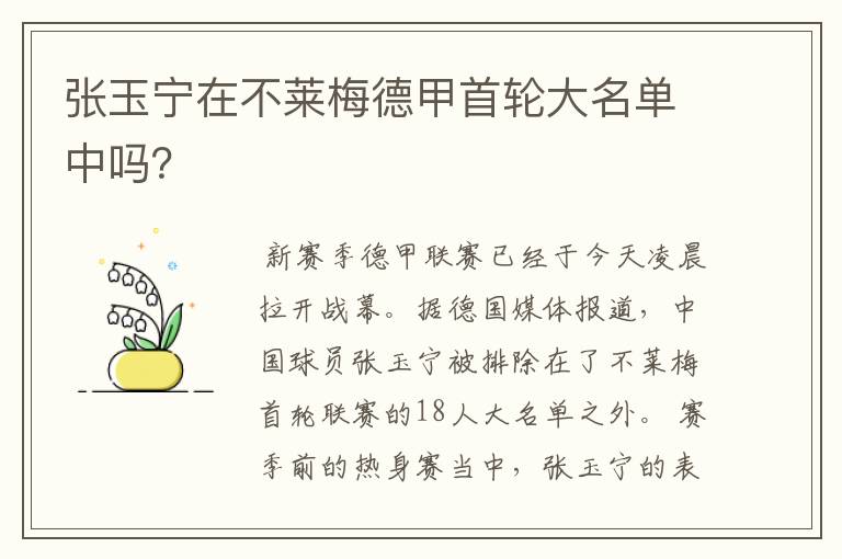 张玉宁在不莱梅德甲首轮大名单中吗？