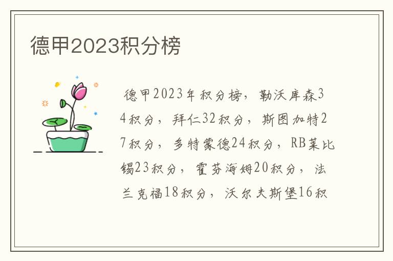 德甲2023积分榜