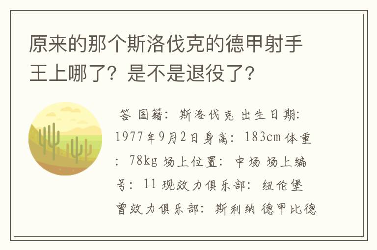 原来的那个斯洛伐克的德甲射手王上哪了？是不是退役了?