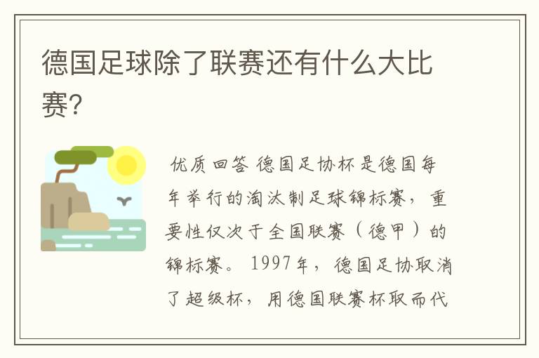 德国足球除了联赛还有什么大比赛？