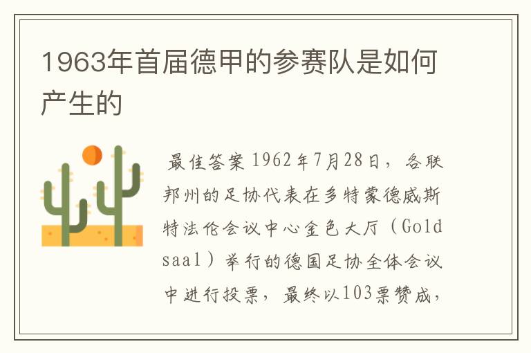 1963年首届德甲的参赛队是如何产生的