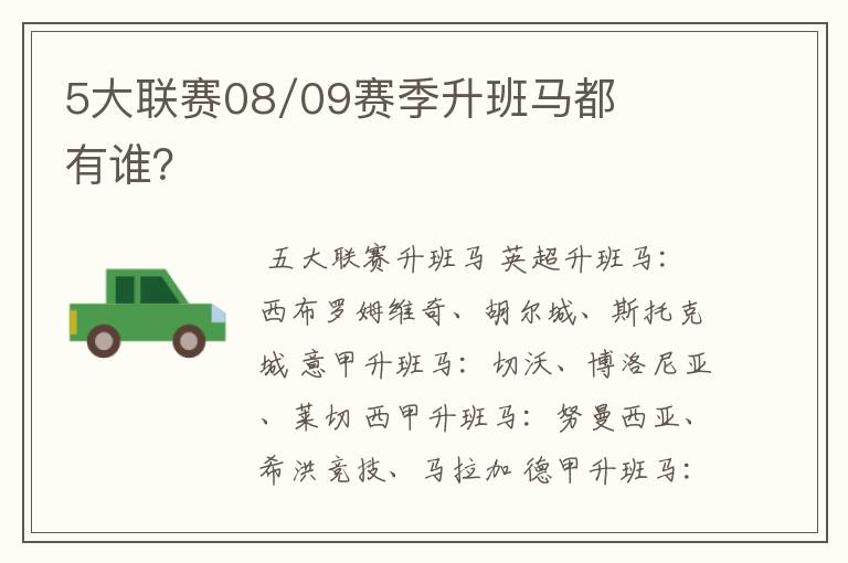 5大联赛08/09赛季升班马都有谁？