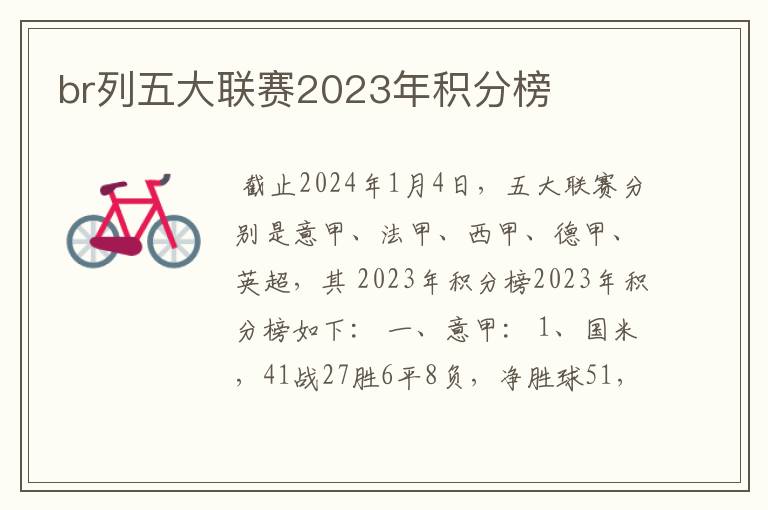 br列五大联赛2023年积分榜