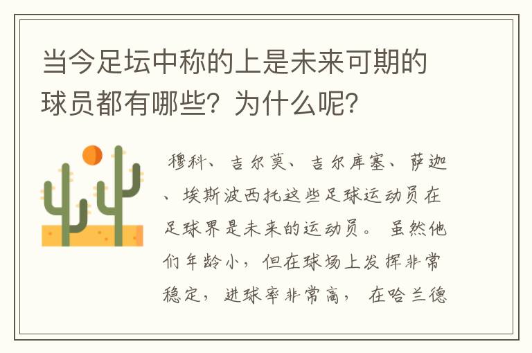 当今足坛中称的上是未来可期的球员都有哪些？为什么呢？