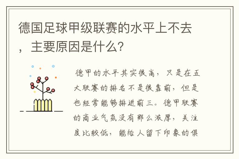 德国足球甲级联赛的水平上不去，主要原因是什么？