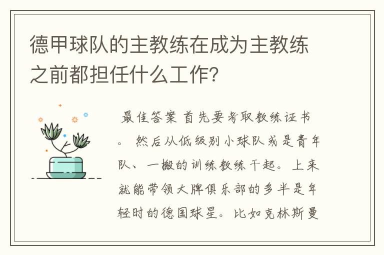 德甲球队的主教练在成为主教练之前都担任什么工作？