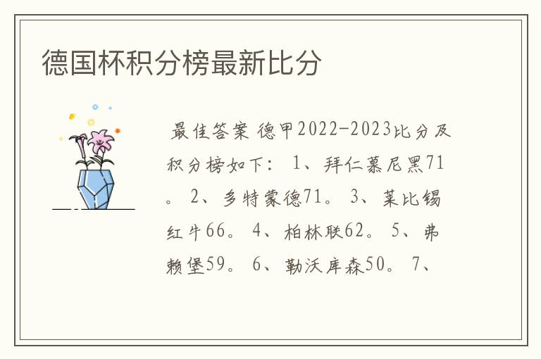 德国杯积分榜最新比分